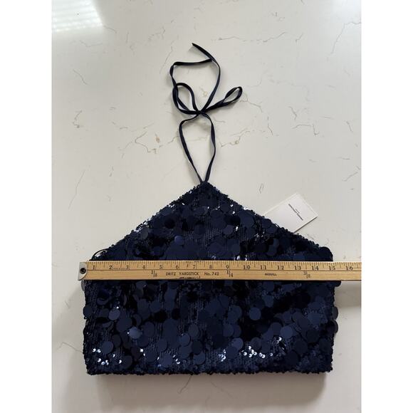 Amanda Uprichard Laurena Revolve Top Ink Blue Halter Cocktail Holiday Party New - Picture 3 of 9